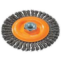 Brosse &agrave; fils nou&eacute;s pour cordons de soudure, Dia. 4", Fils 0,02", Arbre 5/8"-11, Acier O-Max