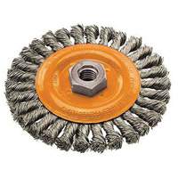 Brosse rotative &agrave; fils nou&eacute;s large, Dia. 4", Fils 0,02", Arbre 5/8"-11, Acier O-Max