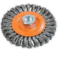 Wide Knotted Wire Wheel Brush, 4-1/2" Dia., 0.02" Fill, 5/8"-11 Arbor, Steel UE934 | O-Max
