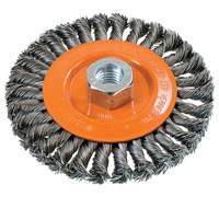 Wide Knotted Wire Wheel Brush, 5" Dia., 0.02" Fill, 5/8"-11 Arbor, Steel UE938 | O-Max