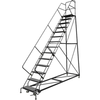 Safety Slope Rolling Ladder, 14 Steps, Perforated, 50° Incline, 140" High O-Max