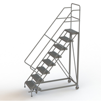 Safety Slope Rolling Ladder, 8 Steps, Serrated, 50° Incline, 80" High O-Max