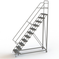 Safety Slope Rolling Ladder, 11 Steps, Serrated, 50° Incline, 110" High O-Max