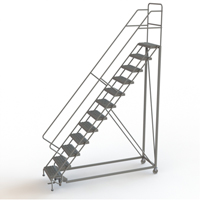 Safety Slope Rolling Ladder, 12 Steps, Serrated, 50° Incline, 120" High O-Max