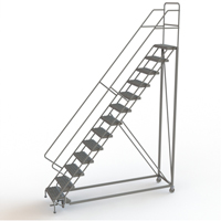 Safety Slope Rolling Ladder, 13 Steps, Serrated, 50° Incline, 130" High O-Max