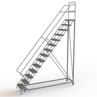 Safety Slope Rolling Ladder, 14 Steps, Serrated, 50° Incline, 140" High O-Max