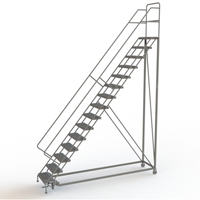 Safety Slope Rolling Ladder, 15 Steps, Serrated, 50° Incline, 150" High O-Max