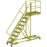 Cantilever Rolling Ladder, Supported, 9 Steps, 40" Platform Depth, 90" Platform Height O-Max