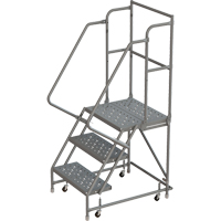 Escabeaux roulants &agrave; dessus profond, 3 marches, Largeur de la marche 16", Hauteur de la plateforme 30", Acier O-Max