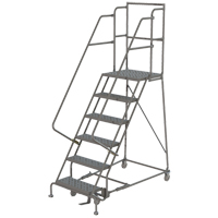 Escabeaux roulants &agrave; dessus profond, 7 marches, Largeur de la marche 16", Hauteur de la plateforme 70", Acier O-Max