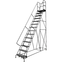 Escabeaux roulants &agrave; dessus profond, 14 marches, Largeur de la marche 24", Hauteur de la plateforme 140", Acier O-Max