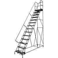 Deep Top Step Rolling Ladder, 14 Steps, 24" Step Width, 140" Platform Height, Steel O-Max