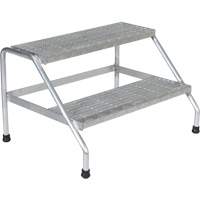 Aluminum Step Stand, 2 Step(s), 32-13/16" W x 24-9/16" L x 20" H, 500 lbs. Capacity VD458 | O-Max