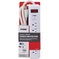 Surge Protector, 6 Outlets, 750 J, 1875, 3' Cord O-Max