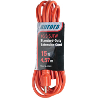 Extension Cord, Indoor/Outdoor, SJTW, 16/3 AWG, 13 A, 15' O-Max