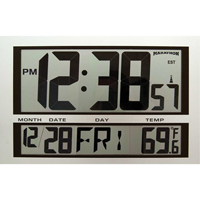 Jumbo Clock, Digital, Battery Operated, 16.5" W x 1.7" D x 11" H, Silver O-Max