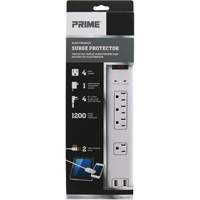 USB Charging Surge Protectors, 4 Outlets, 1200 J, 1875 W, 4' Cord O-Max