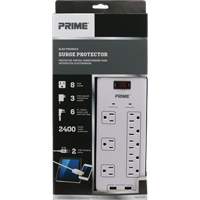 USB Charging Surge Protectors, 8 Outlets, 2400 J, 1875 W, 6' Cord O-Max