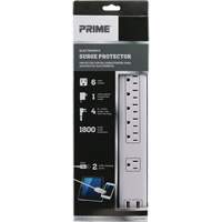 USB Charging Surge Protectors, 6 Outlets, 1800 J, 1875 W, 4' Cord O-Max