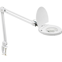 Lampe loupe DEL avec support en A, Dioptrie 3, Ampoule DEL, Bras de 47", Pinces serre-joints, Blanc XH199 | O-Max