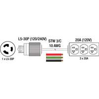 Rallonge pour g&eacute;n&eacute;ratrice avec triple fiche, STW, AWG 10, 3 prise(s), 25' O-Max